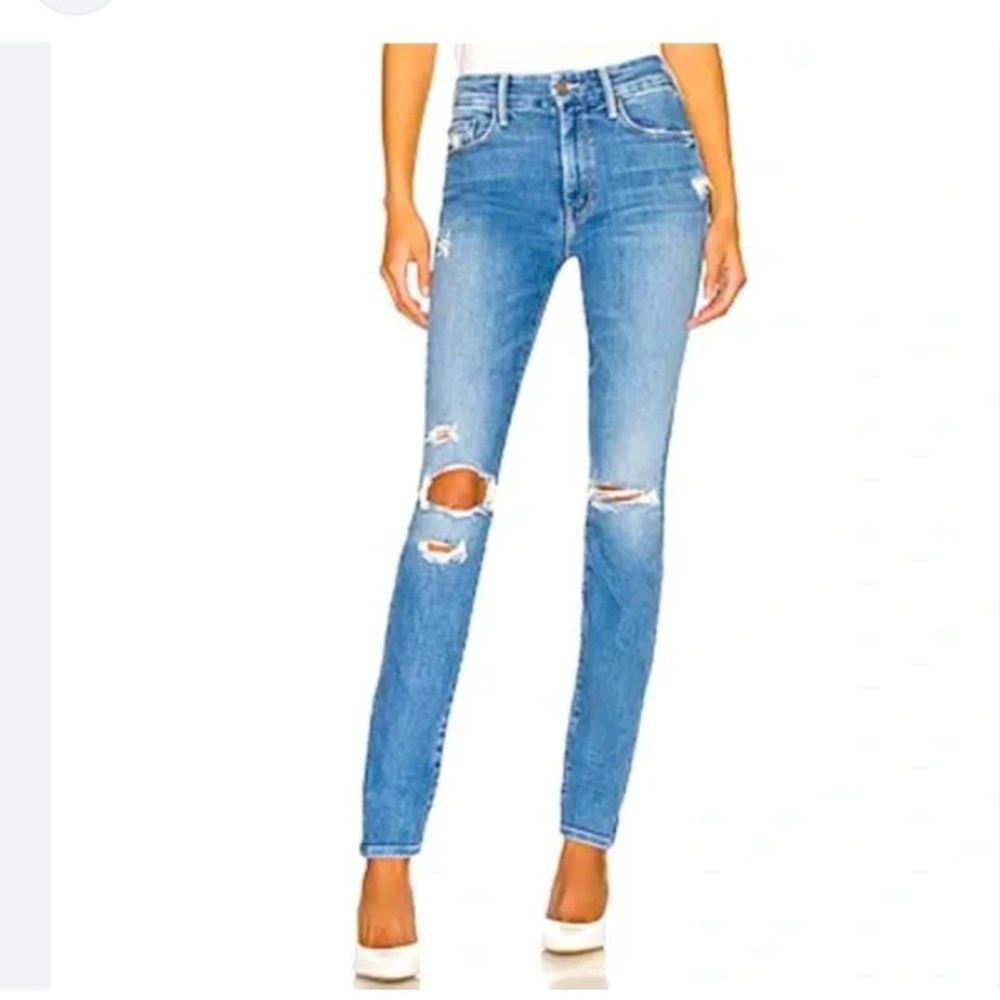MOTHER High Rise Ripped Jeans - Light Blue